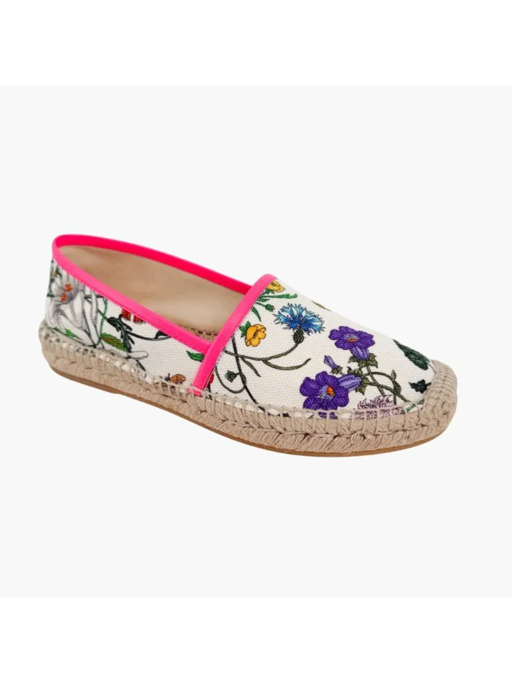 Gucci Flora Floral Canvas Espadrille Slip-On Flats White Size 37 US 7 Women’s